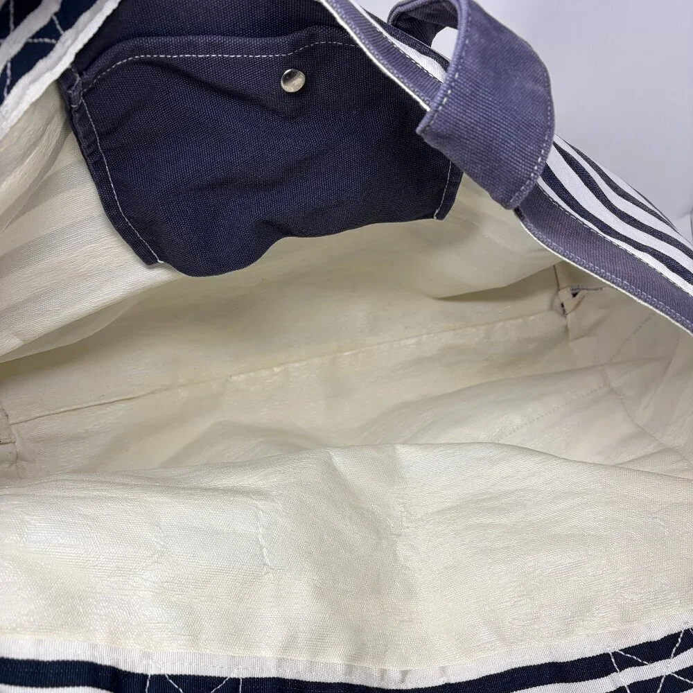 Pottery Barn Kids tote bag large blue white stripe preppy P pink monogram cotton